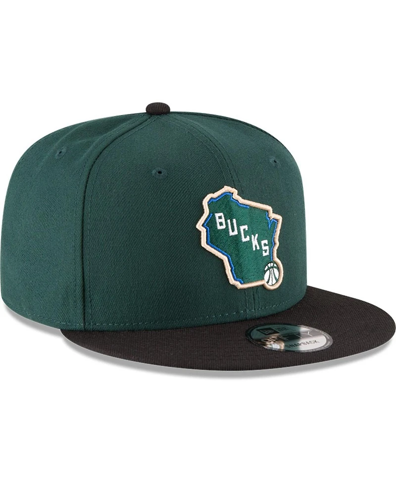 Men's New Era Hunter Green, Black Milwaukee Bucks 2-Tone 9FIFTY Adjustable Snapback Hat