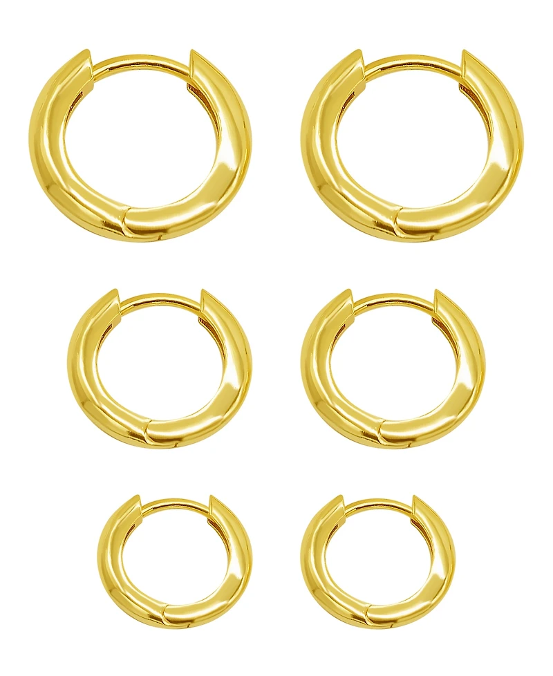 Adornia 14K Gold-Plated 3-Huggie Hoop Earrings Set