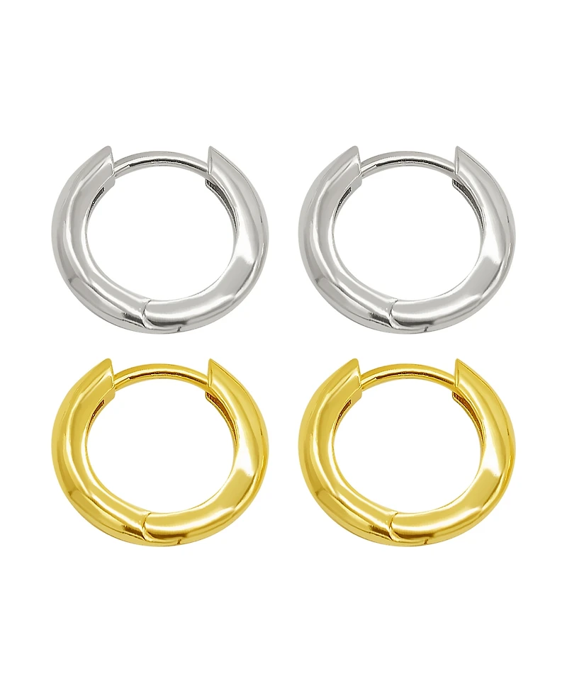 Adornia 14K Gold-Plated and Silver-Plated Set of Huggie Hoop Earrings