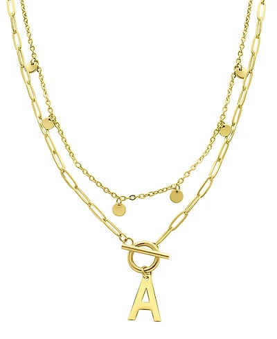 Adornia Tarnish Resistant 14K Gold-Plated Confetti and Paperclip Layered Initial Toggle Necklace