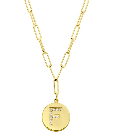 Adornia Tarnish Resistant 14K Gold Plated Pave Crystal Initial Disc Paperclip Necklace