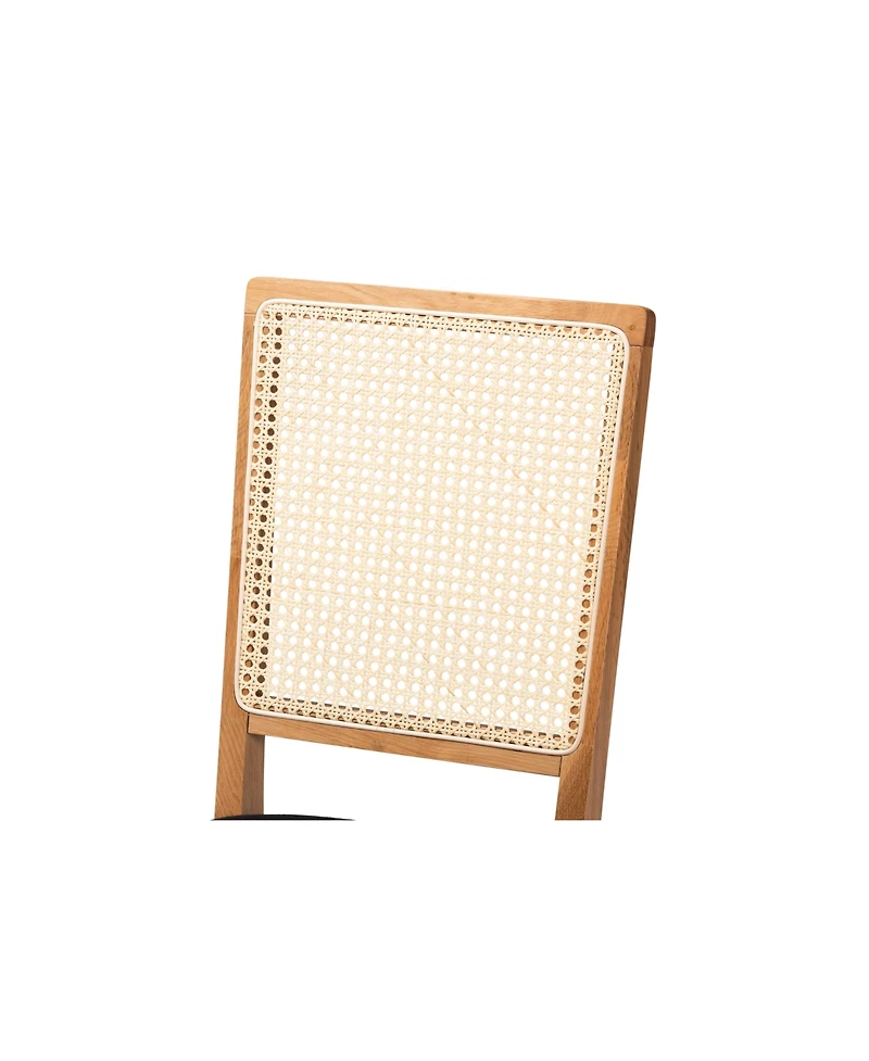 Baxton Studio Idris Mid-Century Modern Fabric Upholstered and Oak Finished 2-Piece Rattan Dining Chair Set