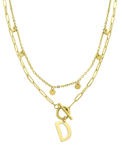 Adornia Tarnish Resistant 14K Gold-Plated Confetti and Paperclip Layered Initial Toggle Necklace