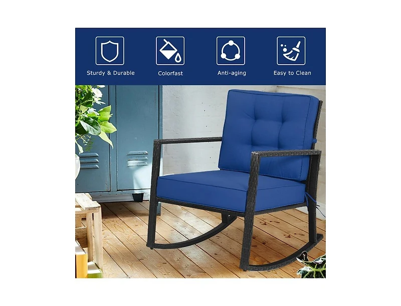 Slickblue Patio Rattan Rocker Outdoor Glider Rocking Chair Cushion Lawn