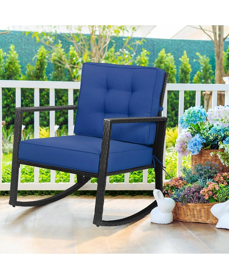 Slickblue Patio Rattan Rocker Outdoor Glider Rocking Chair Cushion Lawn