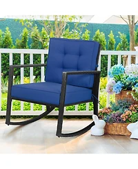Slickblue Patio Rattan Rocker Outdoor Glider Rocking Chair Cushion Lawn