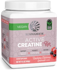 Sunwarrior Active Creatine for Her, Monohydrate Powder Micronized PreWorkout Recovery Supplement for Women, Sunwarrior, Raspberry Lemonade Flavor, 50