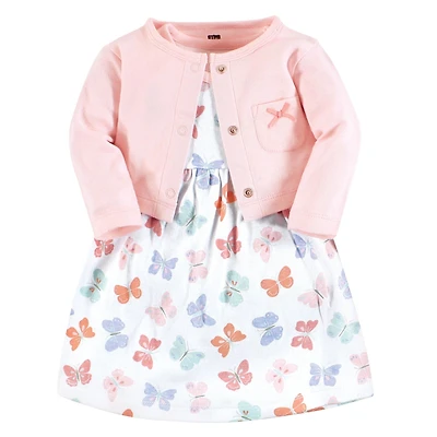 Hudson Baby Baby Girls Hudson Cotton Dress and Cardigan Set