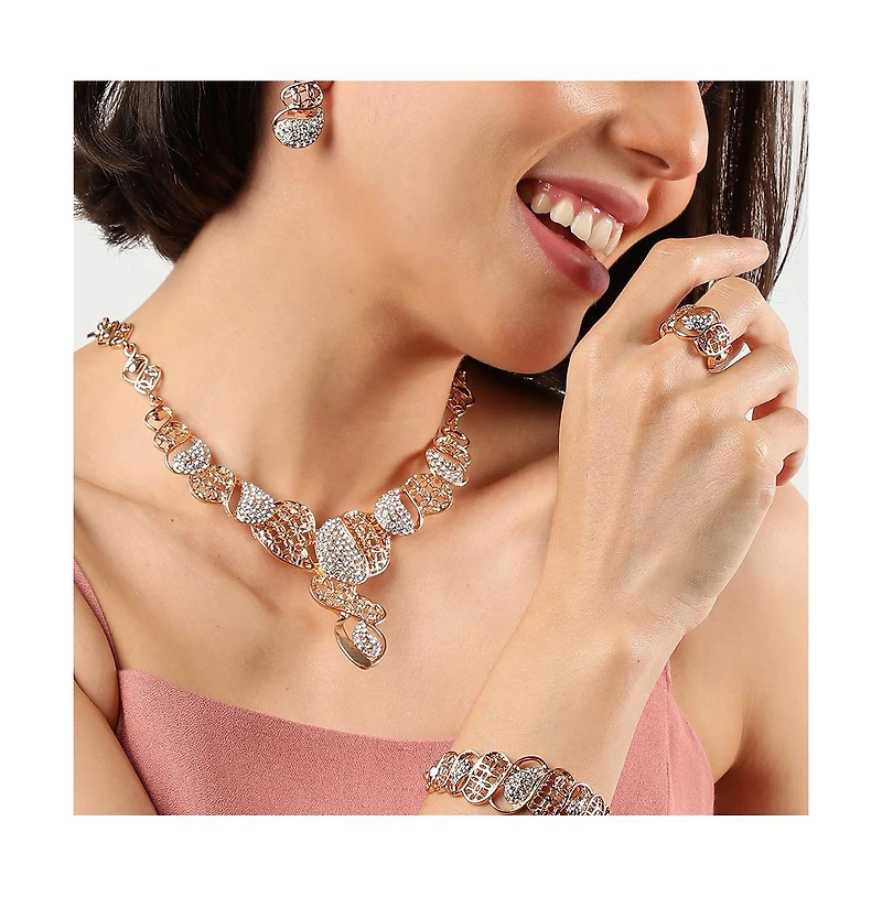 Sohi Women's Gold Embellished Intricate Necklace, Earrings, Bracelet And Ring (Set Of 4)