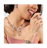 Sohi Women's Gold Embellished Intricate Necklace, Earrings, Bracelet And Ring (Set Of 4)