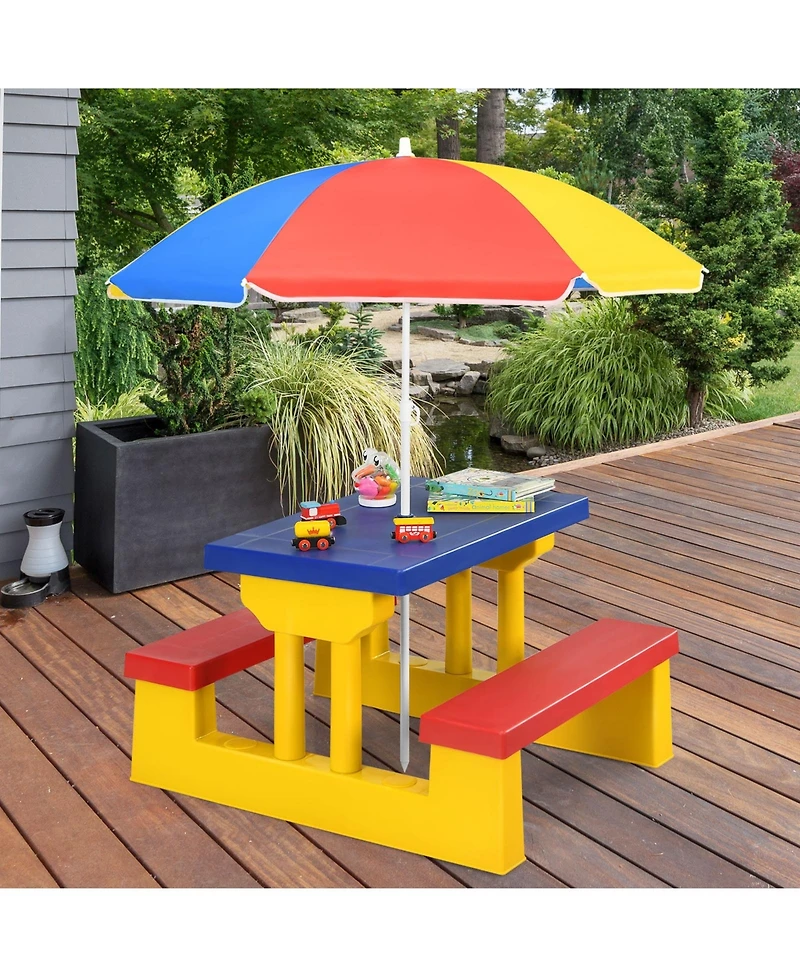 Slickblue Kids Picnic Folding Table and Bench with Umbrella