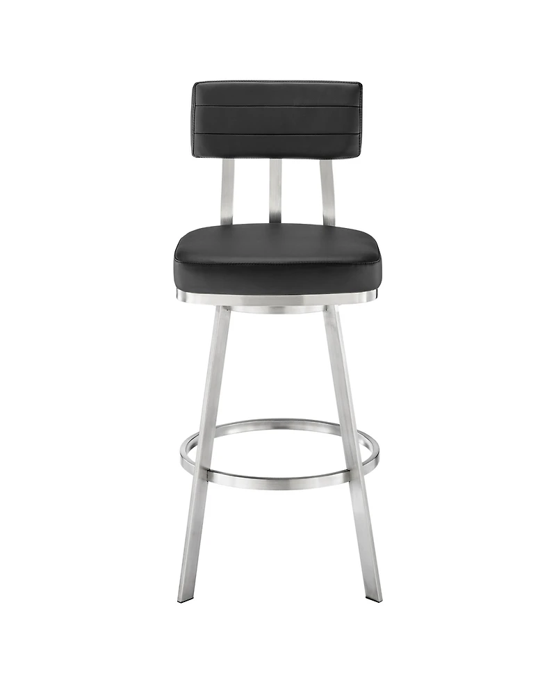 Armen Living Benjamin 30" Swivel Bar Stool Brushed Stainless Steel with Faux Leather