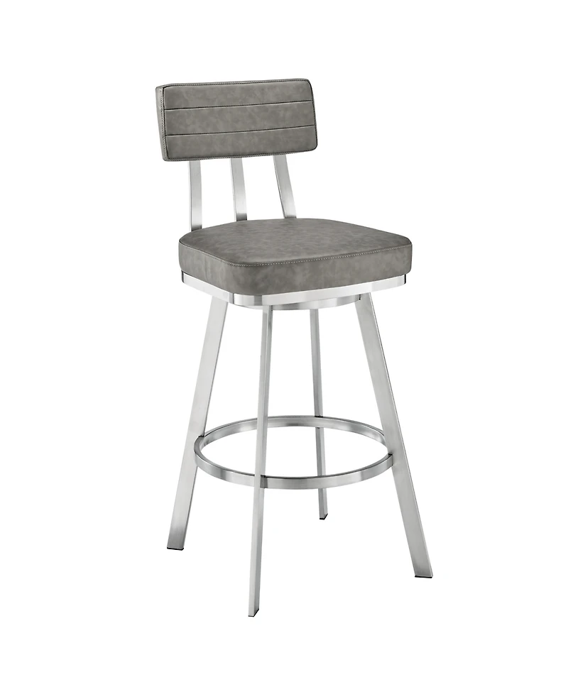 Armen Living Benjamin 30" Swivel Bar Stool in Brushed Stainless Steel with Faux Leather