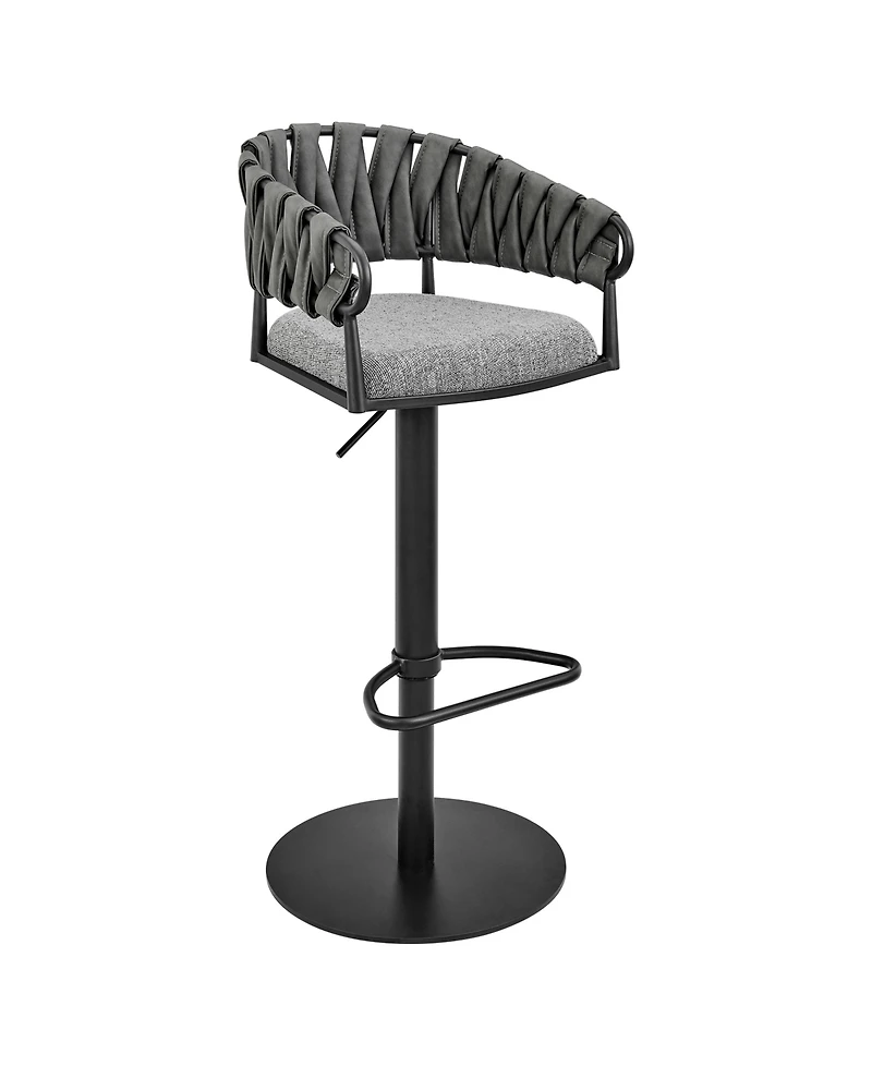 Armen Living 32"-42" Blaise Adjustable Swivel Counter or Bar Stool in Metal with Fabric and Faux Leather