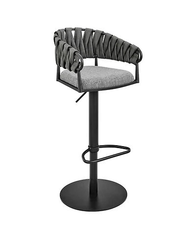 Armen Living 32"-42" Blaise Adjustable Swivel Counter or Bar Stool in Metal with Fabric and Faux Leather