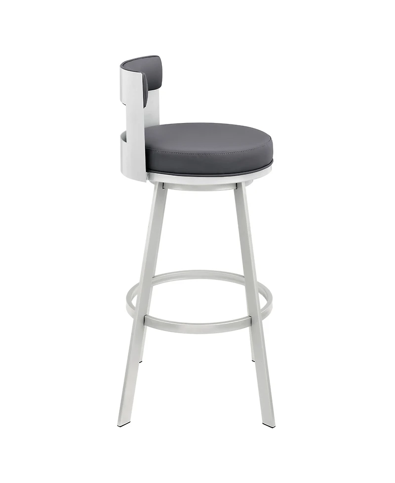 Armen Living Flynn 26" Swivel Counter Stool in Silver Metal with Faux Leather