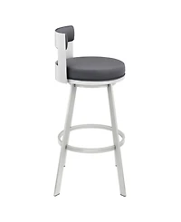 Armen Living Flynn 26" Swivel Counter Stool in Silver Metal with Faux Leather