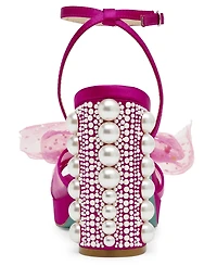 Betsey Johnson Women's Lulu Mesh Bow Block Heel Dress Sandals