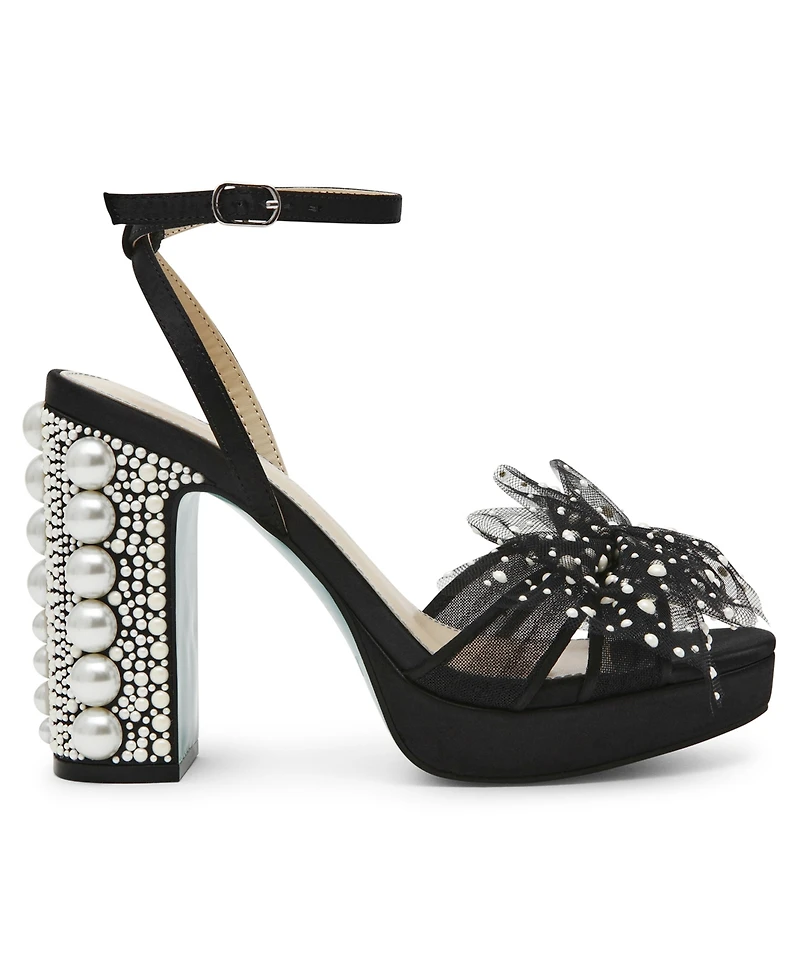 Betsey Johnson Women's Lulu Mesh Bow Block Heel Dress Sandals