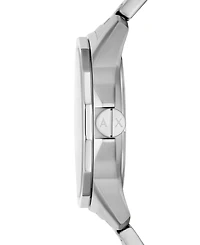 A|X Armani Exchange Men's Three Hand Day-Date Silver-Tone Stainless Steel Watch 44mm