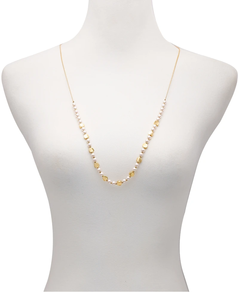 T Tahari Gold-Tone Imitation Pearl Long Statement Necklace