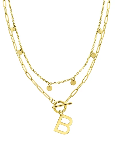Adornia Tarnish Resistant 14K Gold-Plated Confetti and Paperclip Layered Initial Toggle Necklace