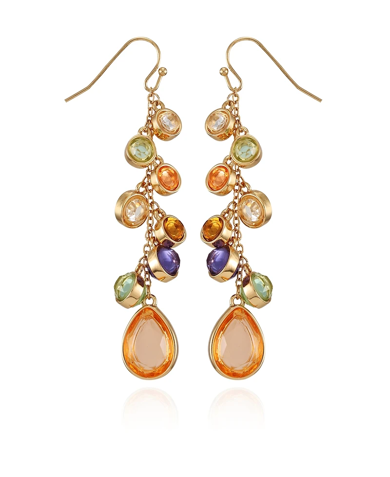 T Tahari Gold-Tone Colored Glass Stones Drop Dangle Earrings