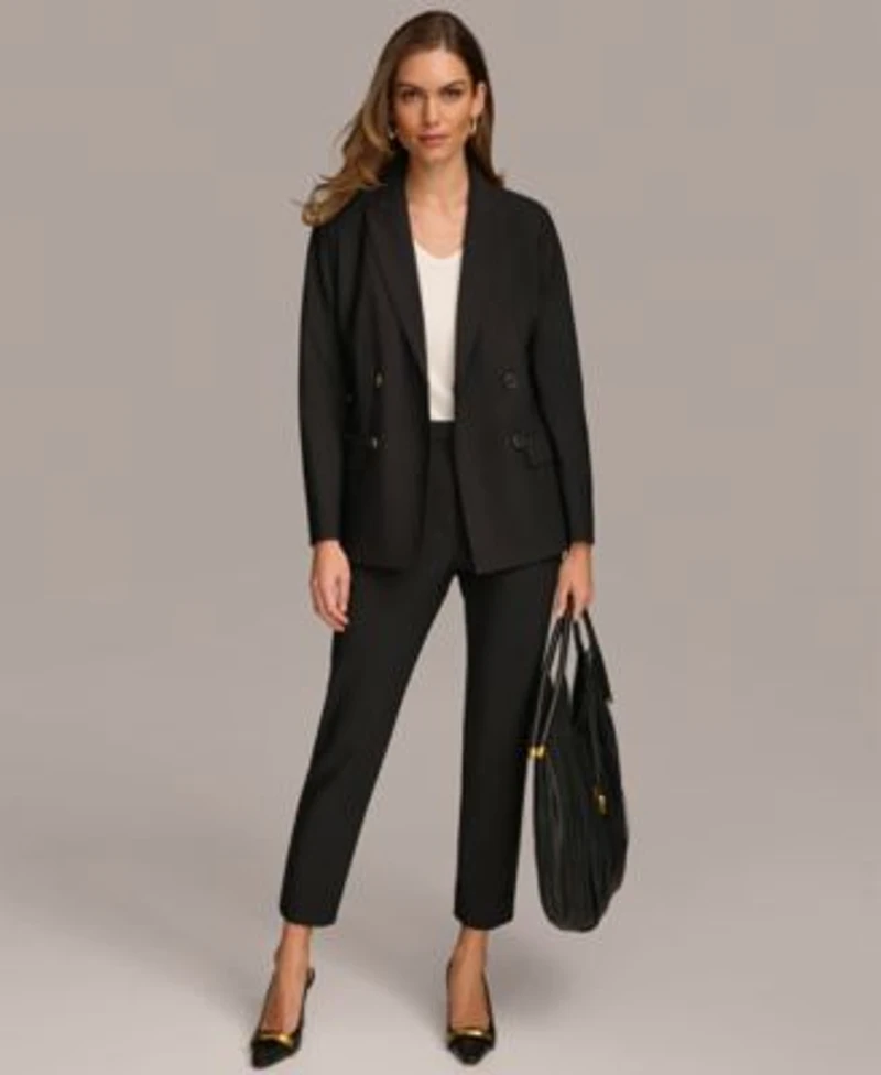 Donna Karan Womens Double Breasted Blazer Straight Leg Pant