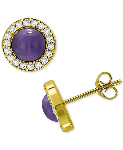 Giani Bernini Onyx & Cubic Zirconia Halo Stud Earrings Sterling Silver, Created for Macy's