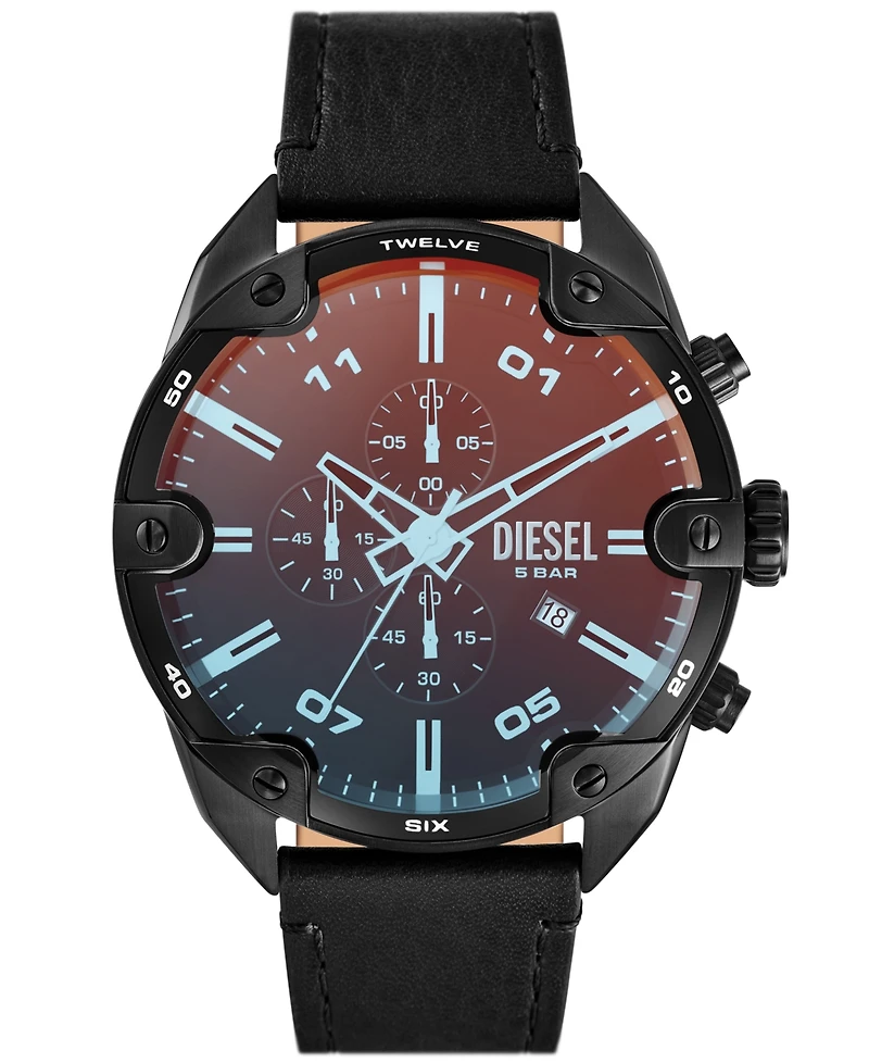 Diesel Men's Spiked Chronograph Black Leather Watch 49mm