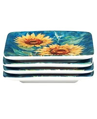 Certified International Golden Sunflowers Set of 4 Canape Plates