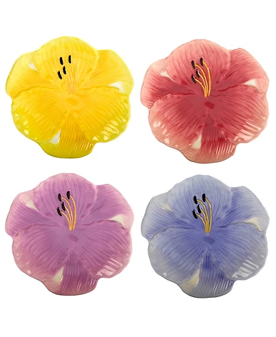 Certified International Hummingbirds Set of 4 3-d Floral Dessert Plates, 4 Asst