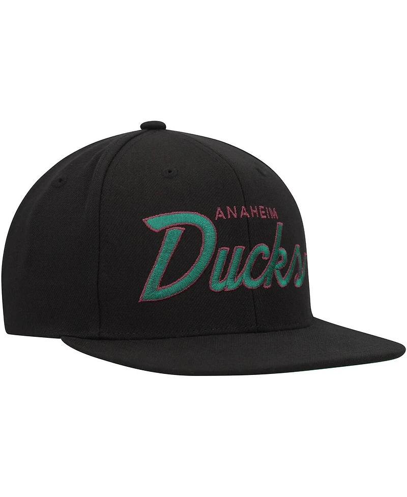 Men's Mitchell & Ness Black Anaheim Ducks Core Team Script 2.0 Snapback Hat