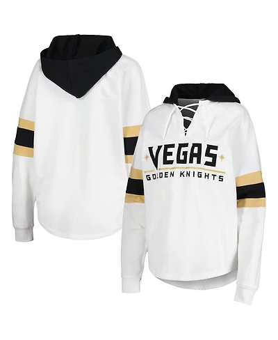 Women's G-iii 4Her by Carl Banks White, Black Vegas Golden Knights Goal Zone Long Sleeve Lace-Up Hoodie T-shirt