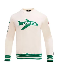Men's Pro Standard Cream New York Jets Retro Classics Fleece Pullover Sweatshirt
