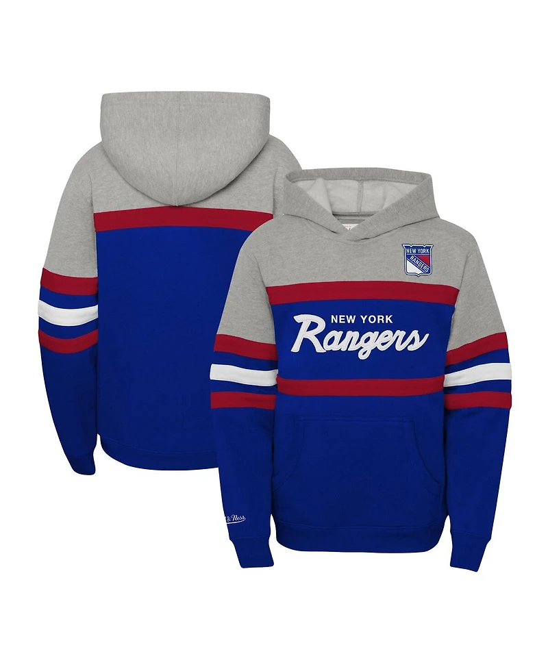 Big Boys Mitchell & Ness Blue New York Rangers Head Coach Pullover Hoodie