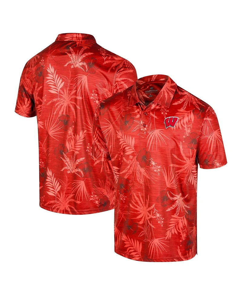 Men's Colosseum Red Wisconsin Badgers Big and Tall Palms Polo Shirt