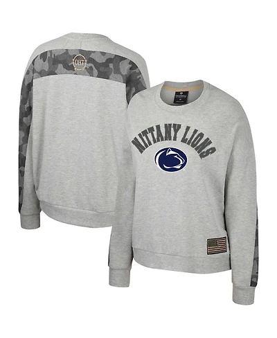 Women's Colosseum Heather Gray Penn State Nittany Lions Oht Military-Inspired Appreciation Flag Rank Dolman Pullover Sweatshirt