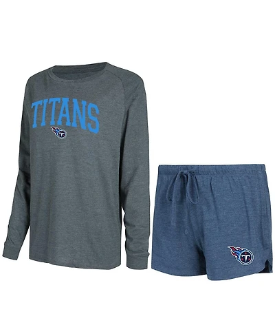Women's Concepts Sport Navy, Charcoal Tennessee Titans Raglan Long Sleeve T-shirt and Shorts Lounge Set