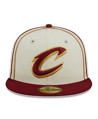 Men's New Era Cream, Wine Cleveland Cavaliers Piping 2-Tone 59FIFTY Fitted Hat