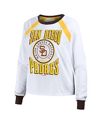 Women's Wear by Erin Andrews White Distressed San Diego Padres Raglan Long Sleeve T-shirt