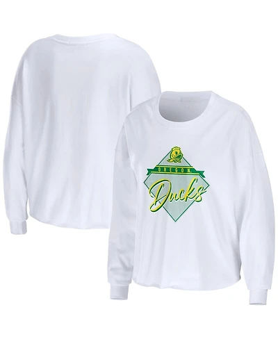 Women's Wear by Erin Andrews White Oregon Ducks Diamond Long Sleeve Cropped T-shirt