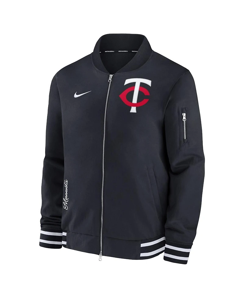 Men's Nike Navy Minnesota Twins Authentic Collection Full-Zip Bomber Jacket
