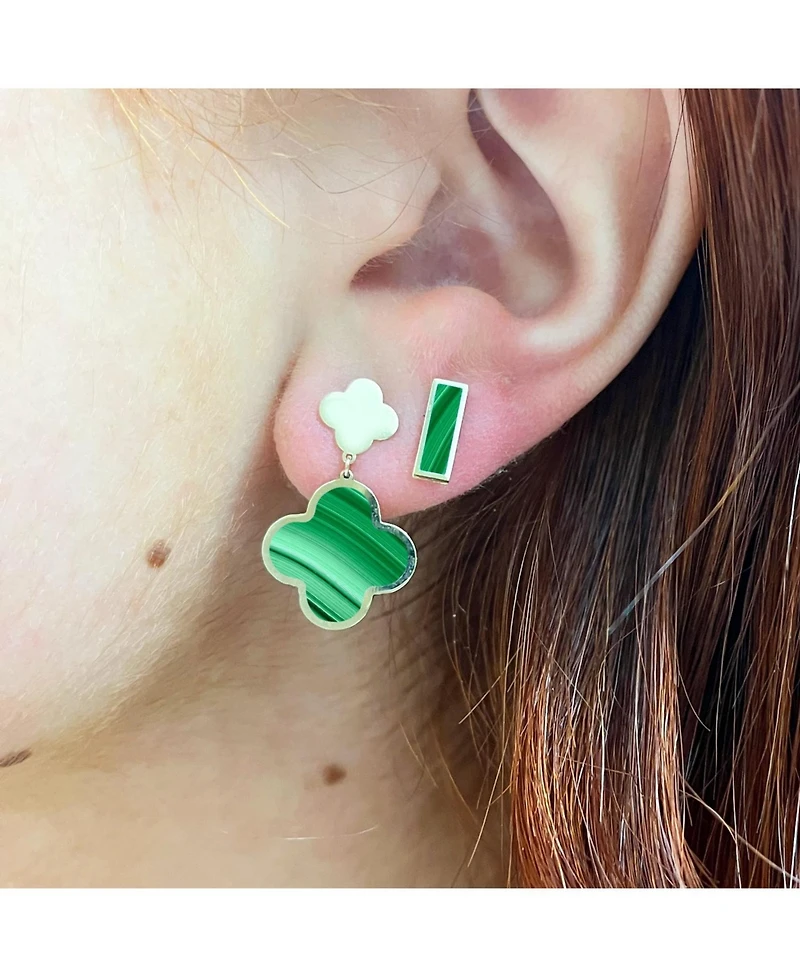 The Lovery Malachite and Gold Clover Drop Earrings 14K Gold