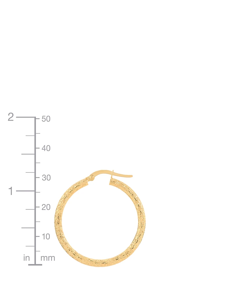 Italian Gold Textured Tube Medium Hoop Earrings in 10k Gold, 1-1/8"
