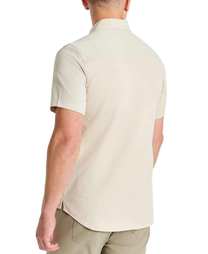 Kenneth Cole Men's Slim Fit Short-Sleeve Mixed Media Sport Shirt