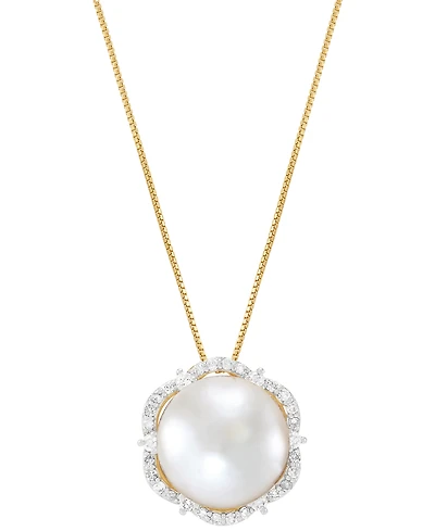 Honora Cultured Ming Pearl (12mm) & Diamond (1/4 ct. t.w.) Halo 18" Pendant Necklace in 14k Gold