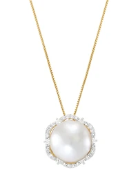 Honora Cultured Ming Pearl (12mm) & Diamond (1/4 ct. t.w.) Halo 18" Pendant Necklace in 14k Gold