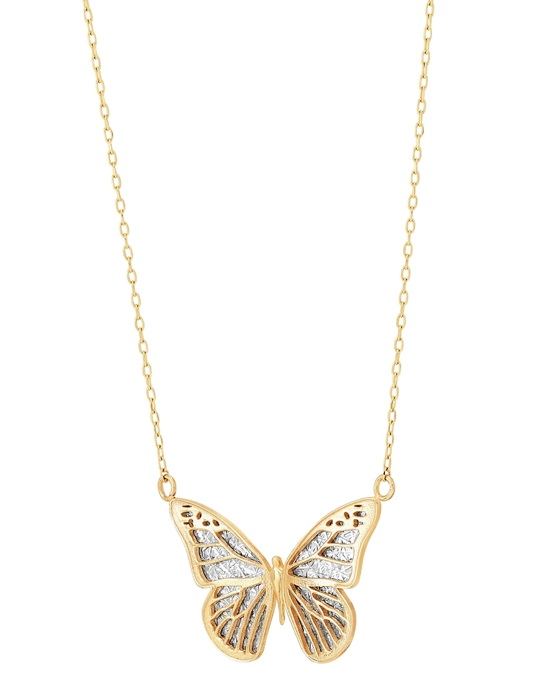 Italian Gold Two-Tone Butterfly 18" Pendant Necklace in 10k Gold