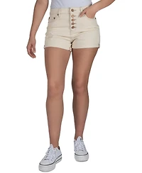 Indigo Rein Juniors' Exposed-Button High Rise Destructed Shorts